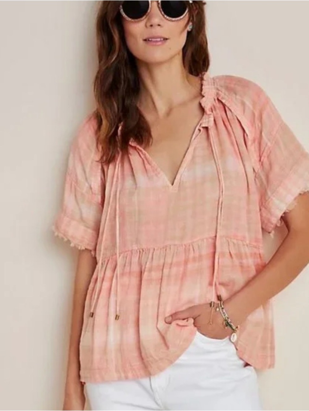 NWT Anthropologie/Pilcro and the Letterpress Pink Gauze Peasant Top
